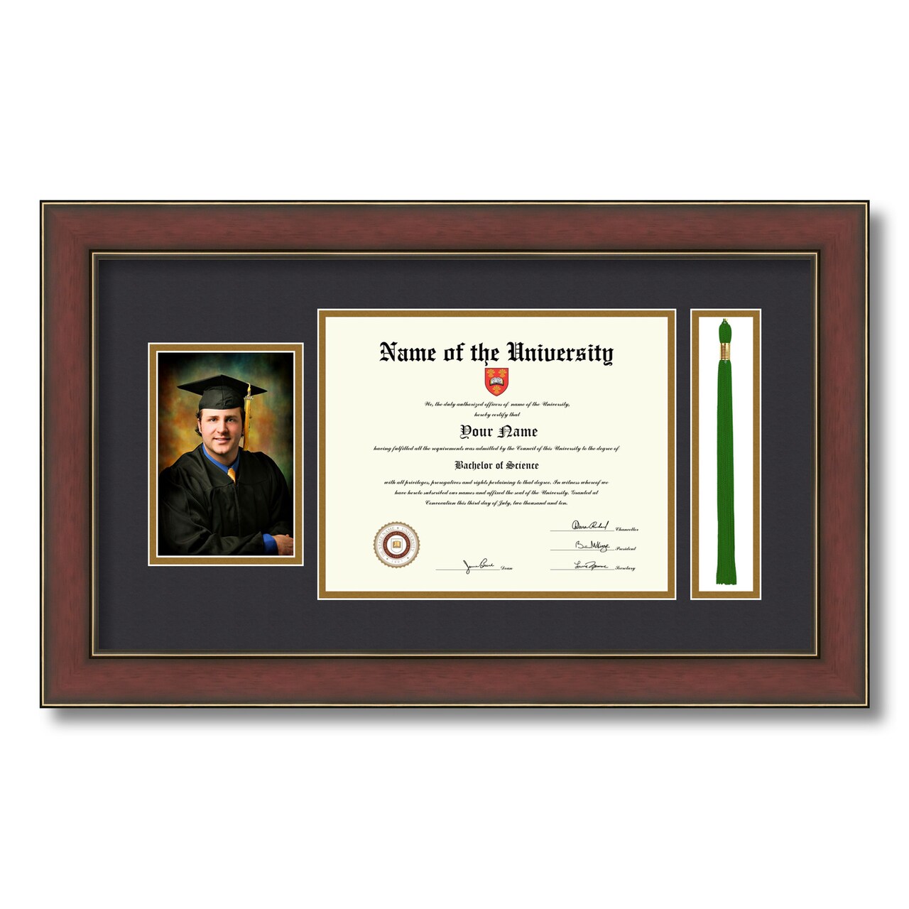 ArtToFrames 8x10 inch Diploma Frame with 4x6 Inch Image Opening and Tassel Opening - Framed with Black and Gold Mats, Comes with Regular Acrylic and Sawtooth Hanger for Wall Hanging (DIT-8x10)